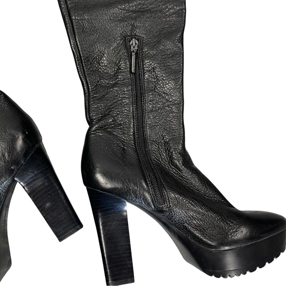 Calvin Klein Brynn Boots Thigh High Black Leather 7 OTK Designer - Picture 7 of 8